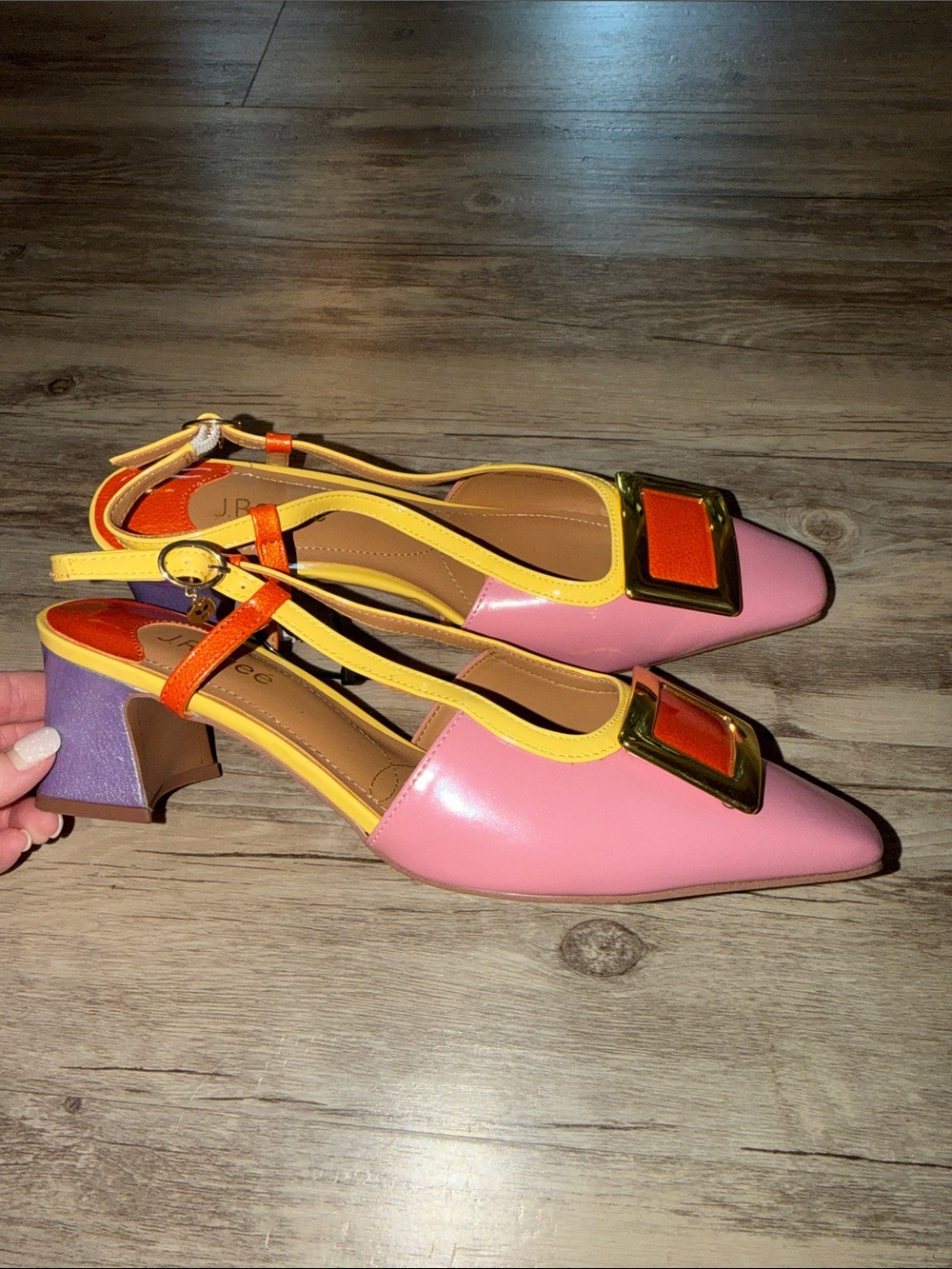 J.Renee Pink, Yellow & Orange Slingback Heels with Gold Accent